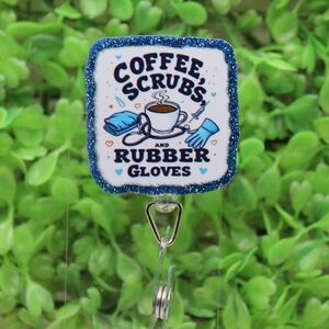 Blue Glitter Coffee Scrubs Badge Holder